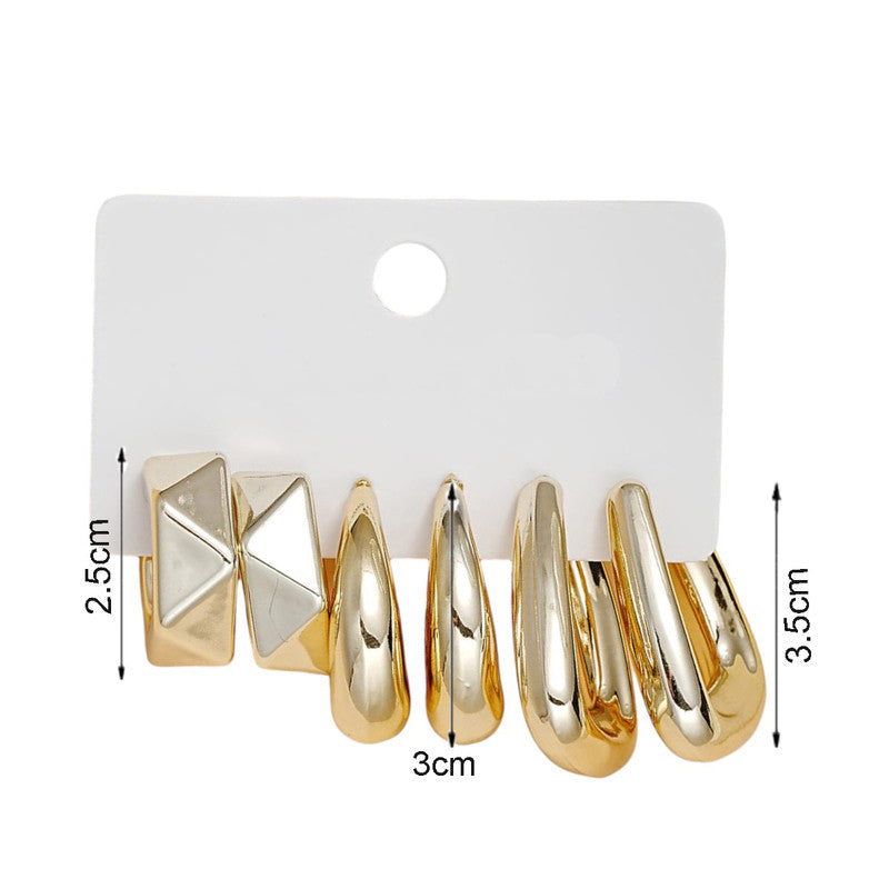 Gold Plated Contemporary Pack of 3 Hoop Earrings Combo For Women