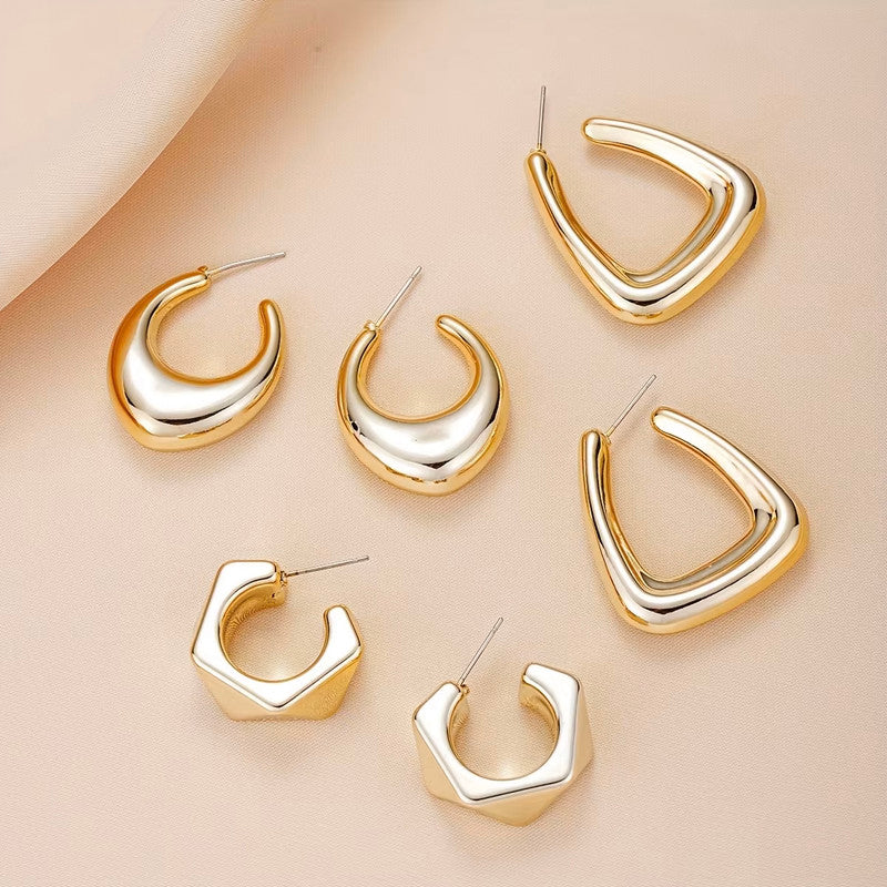 Gold Plated Contemporary Pack of 3 Hoop Earrings Combo For Women