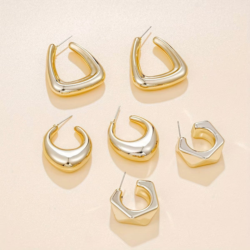 Gold Plated Contemporary Pack of 3 Hoop Earrings Combo For Women