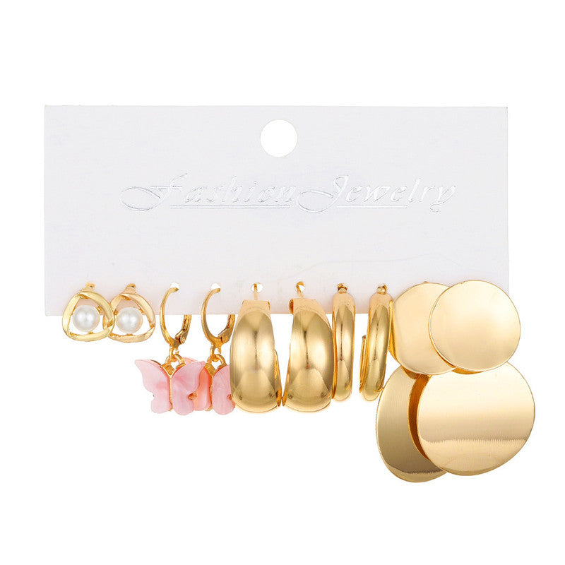 Gold Plated Gold Toned Hoop and Drop Earrings Combo of 5 For Women