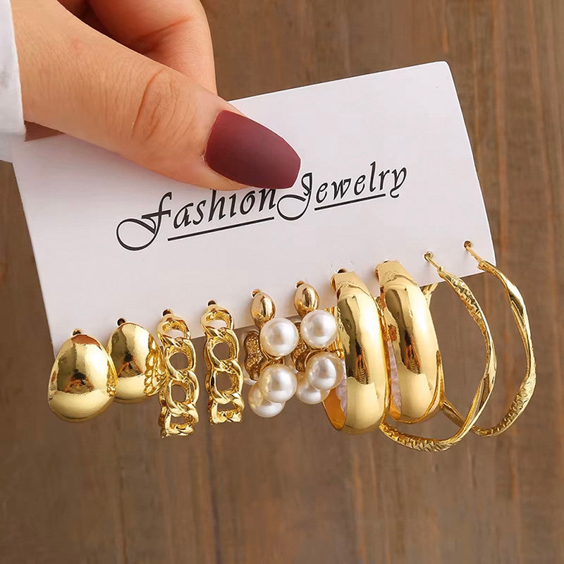 Gold Plated Contemporary Pack of 5 Hoop Earrings Combo For Women