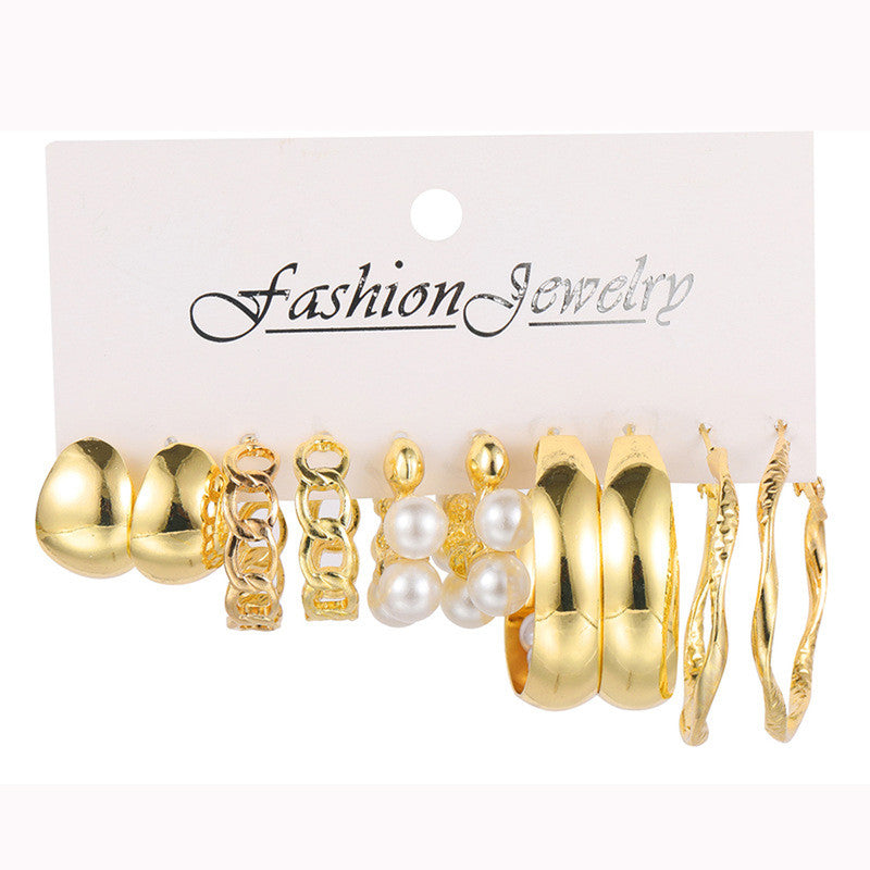 Gold Plated Contemporary Pack of 5 Hoop Earrings Combo For Women