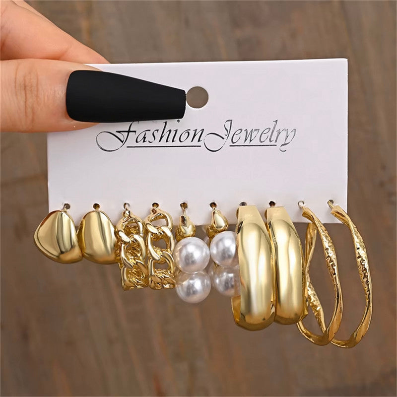 Gold Plated Contemporary Pack of 5 Hoop Earrings Combo For Women