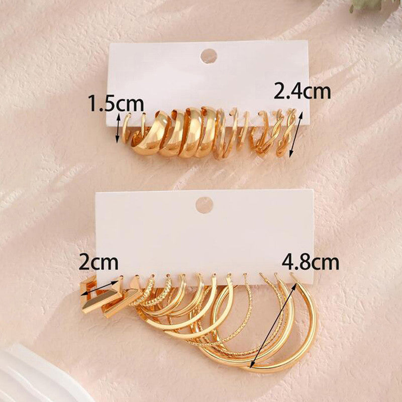 Gold Plated Contemporary Pack of 12 Hoop Earrings Combo For Women