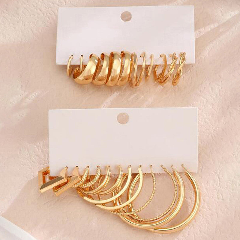 Gold Plated Contemporary Pack of 12 Hoop Earrings Combo For Women