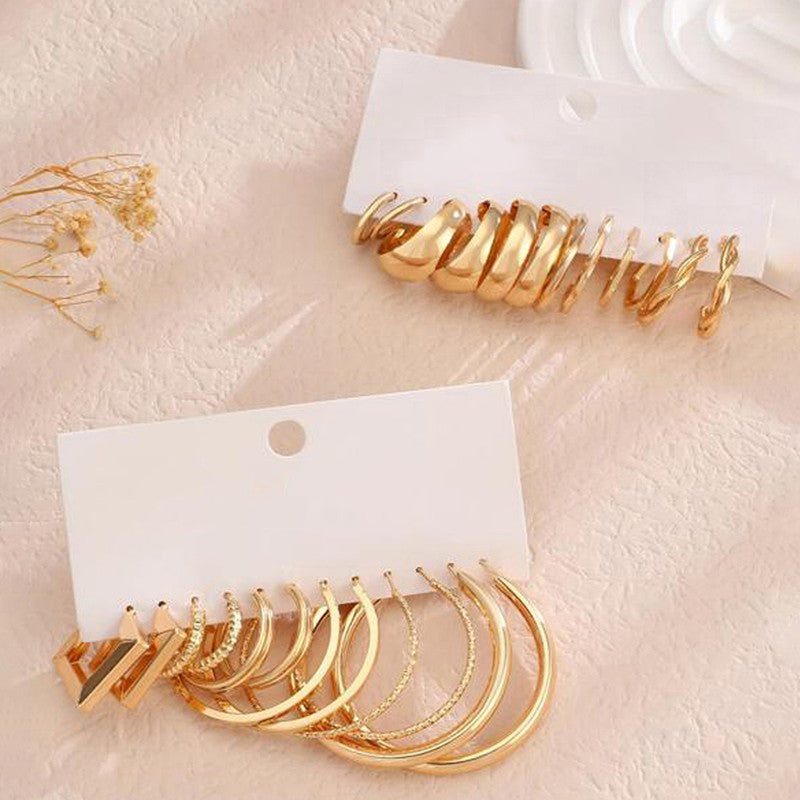 Gold Plated Contemporary Pack of 12 Hoop Earrings Combo For Women