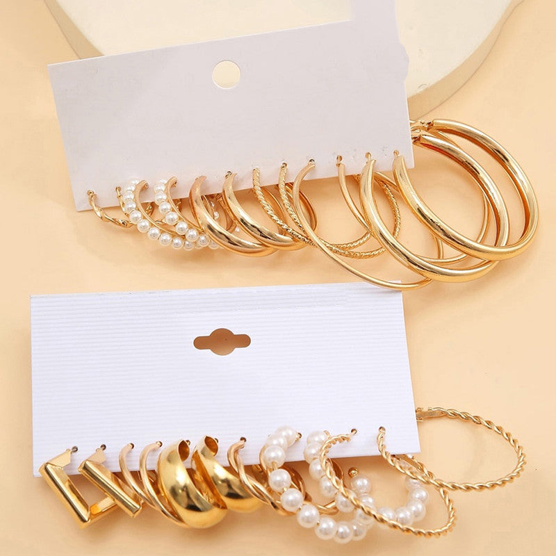 Gold Plated Contemporary Pack of 12 Hoop Earrings Combo For Women - MySmartBazaar