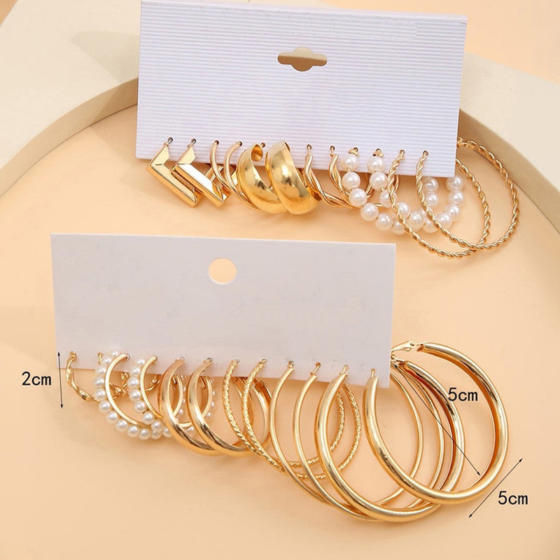 Gold Plated Contemporary Pack of 12 Hoop Earrings Combo For Women