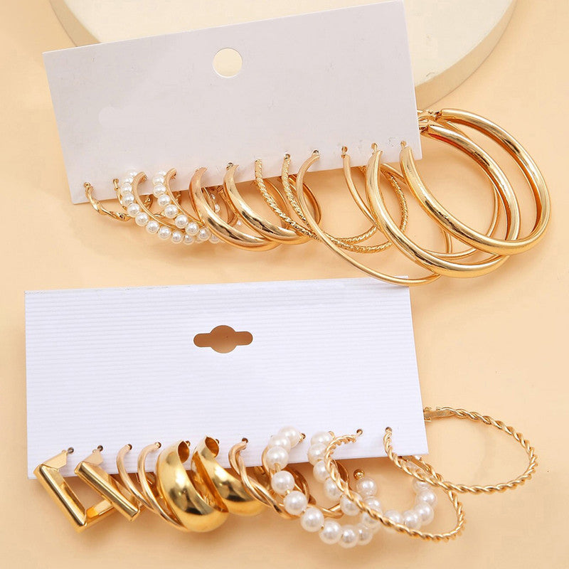 Gold Plated Contemporary Pack of 12 Hoop Earrings Combo For Women