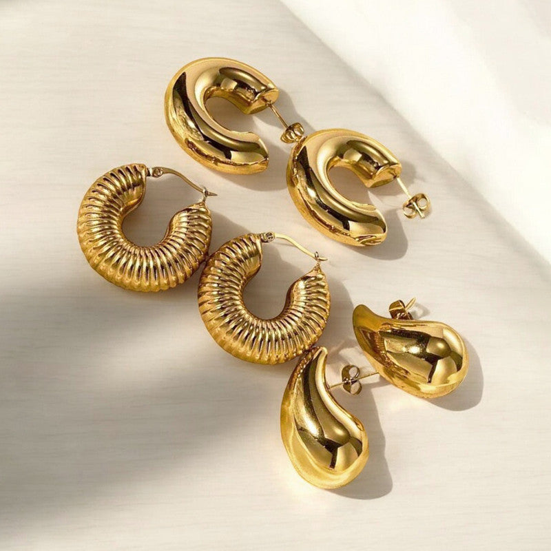 Gold Plated Half Hoop Pair Of 3 Earrings