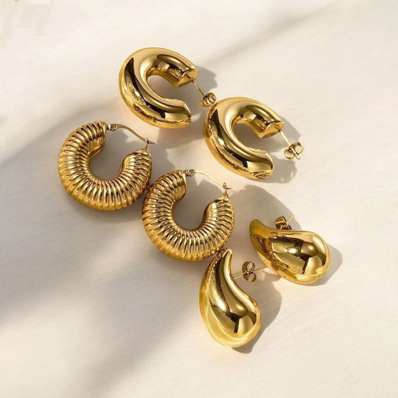 Gold Plated Half Hoop Pair Of 3 Earrings