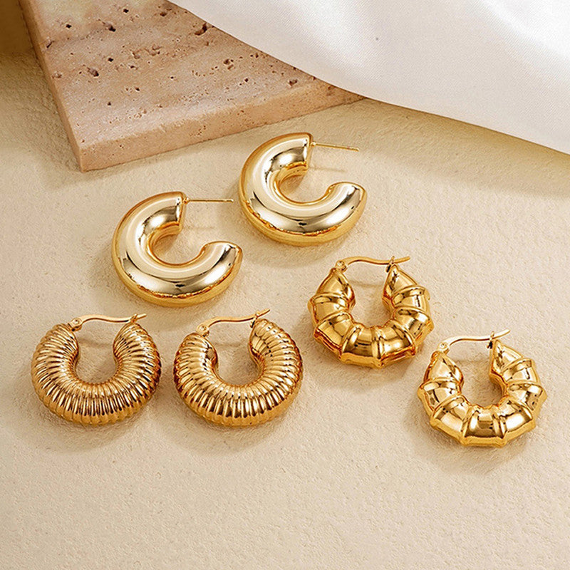 Gold Plated Half Hoop Pair Of 3 Earrings