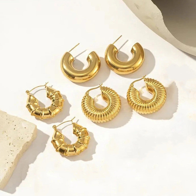 Gold Plated Half Hoop Pair Of 3 Earrings