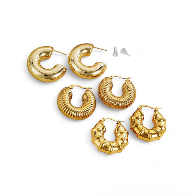 Gold Plated Half Hoop Pair Of 3 Earrings