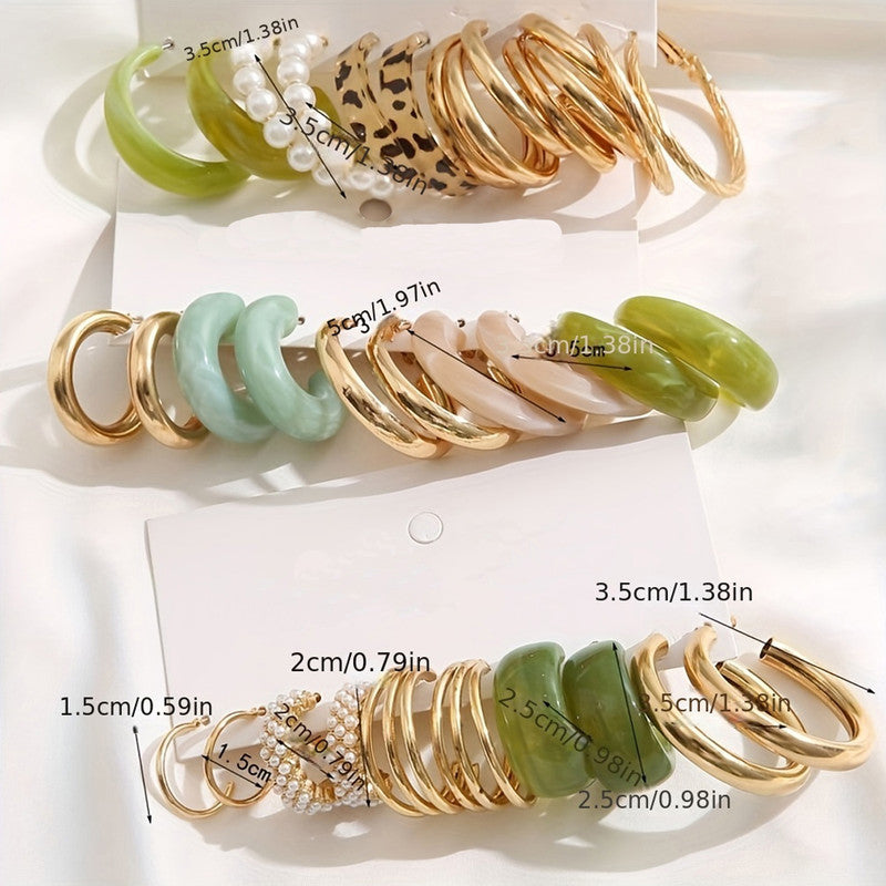 Gold Plated Set Of 15 Pairs Of Hoop And Pearl Earrings For Women