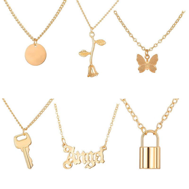 Gold Plated Butterfly inspired Set of 6 Layered Necklace For Women