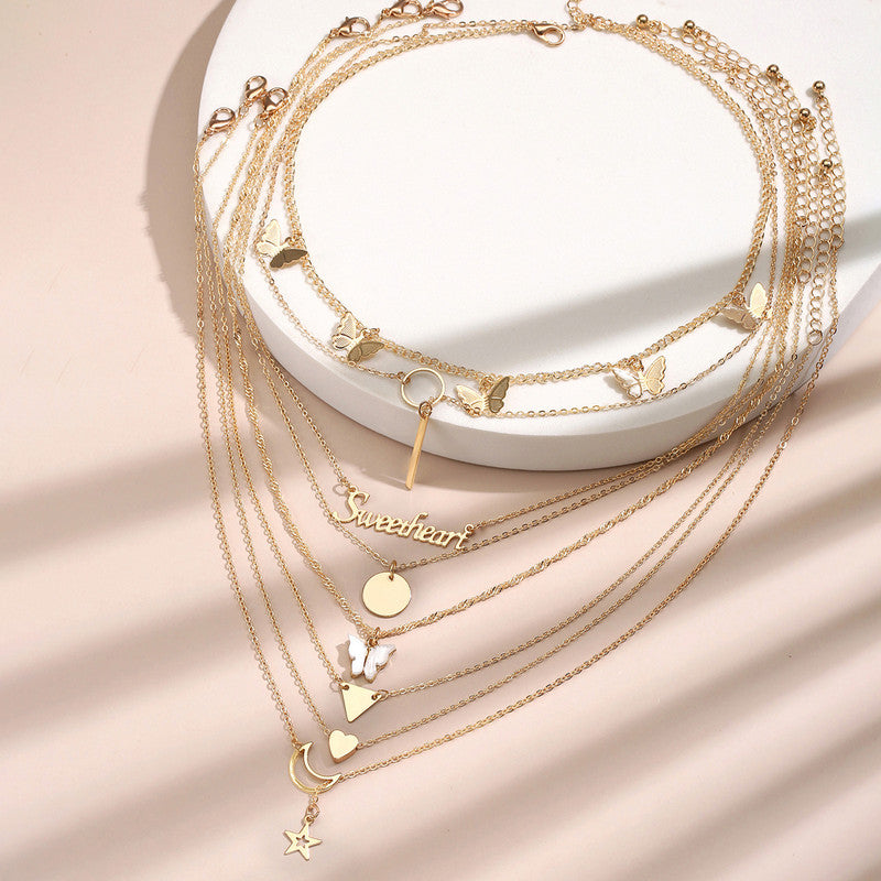 Gold-Plated Gold-Toned Pack of 8 Layered Necklace - MySmartBazaar