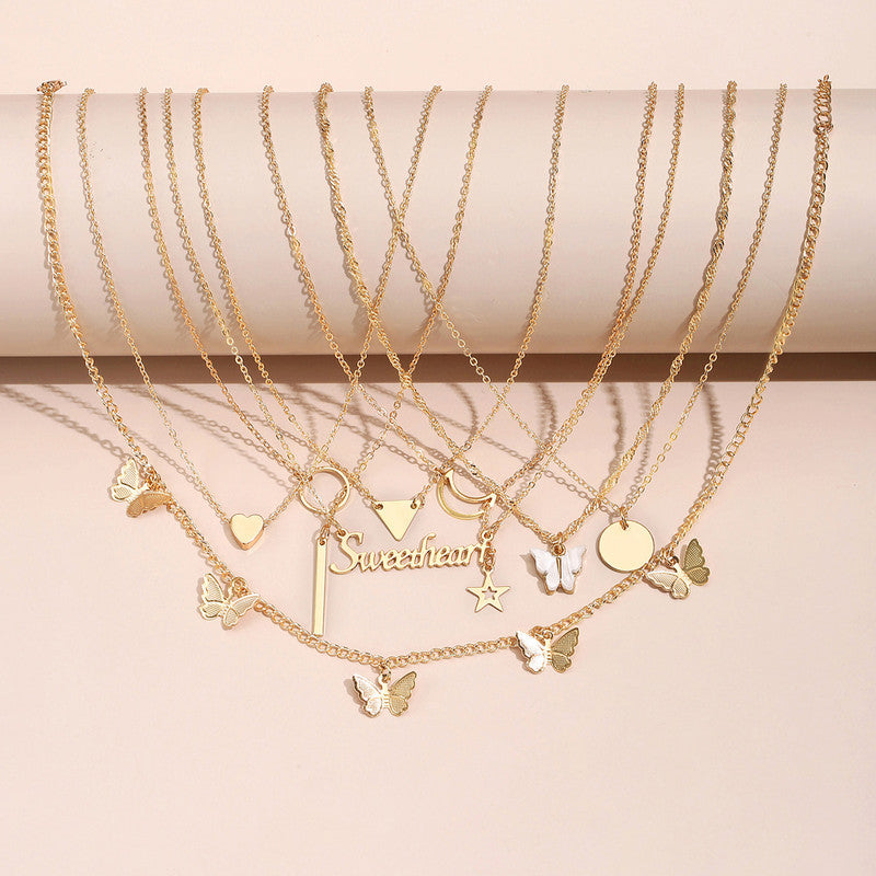 Gold-Plated Gold-Toned Pack of 8 Layered Necklace - MySmartBazaar