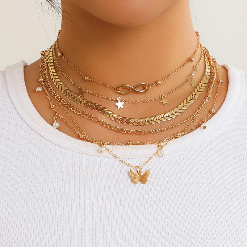 Gold-Plated Gold-Toned Pack of 6 Layered Necklace