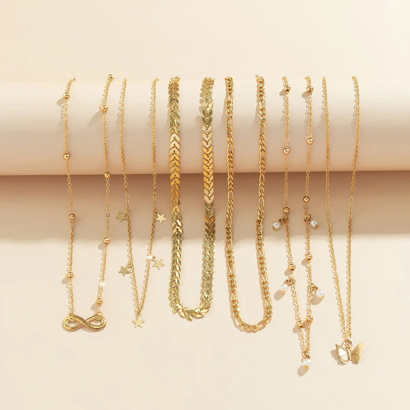 Gold-Plated Gold-Toned Pack of 6 Layered Necklace - MySmartBazaar