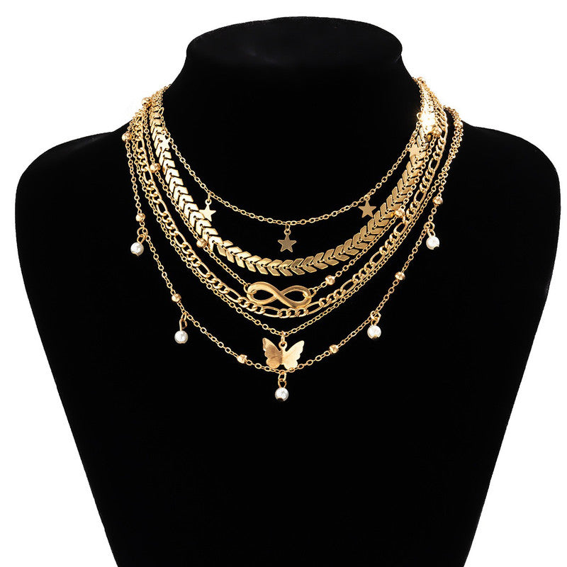 Gold-Plated Gold-Toned Pack of 6 Layered Necklace