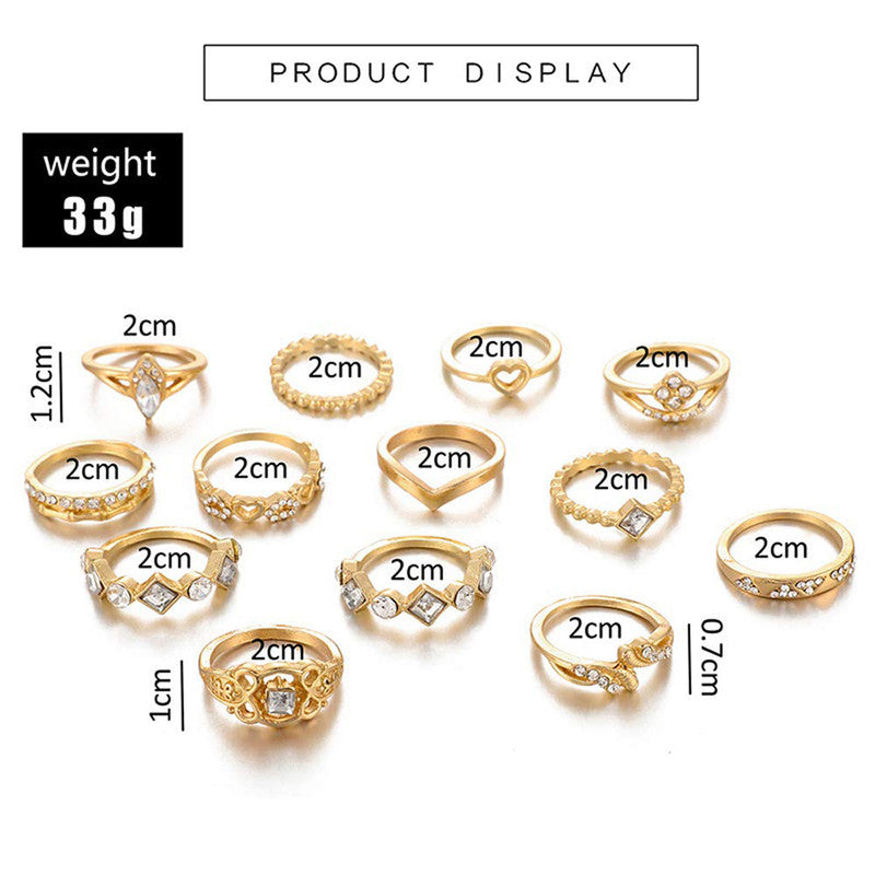 Gold Plated Stone Studded Contemporary Stackable Rings Set of 13