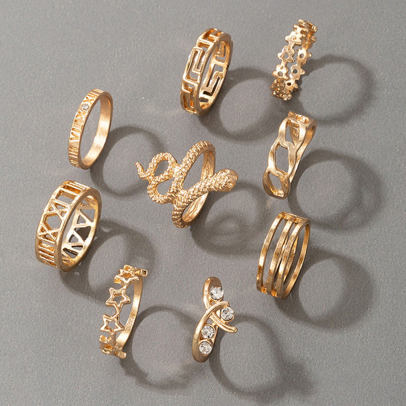 Gold Plated Snake Inspired Stackable Rings Set of 9