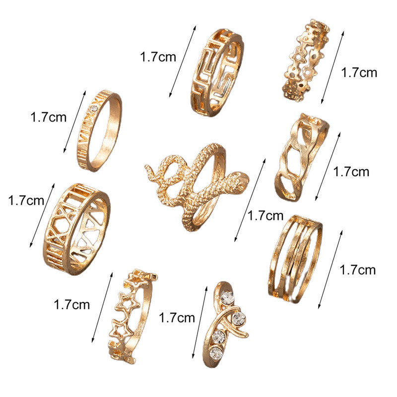 Gold Plated Snake Inspired Stackable Rings Set of 9