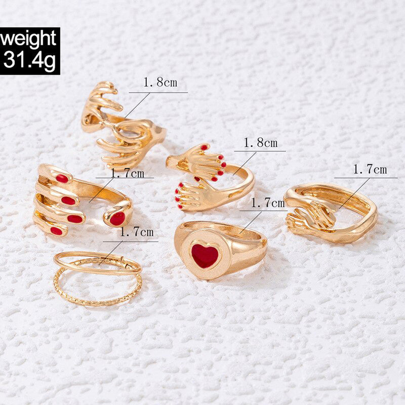 Women Set of 6 Gold Plated Adjustable Hug Finger Ring