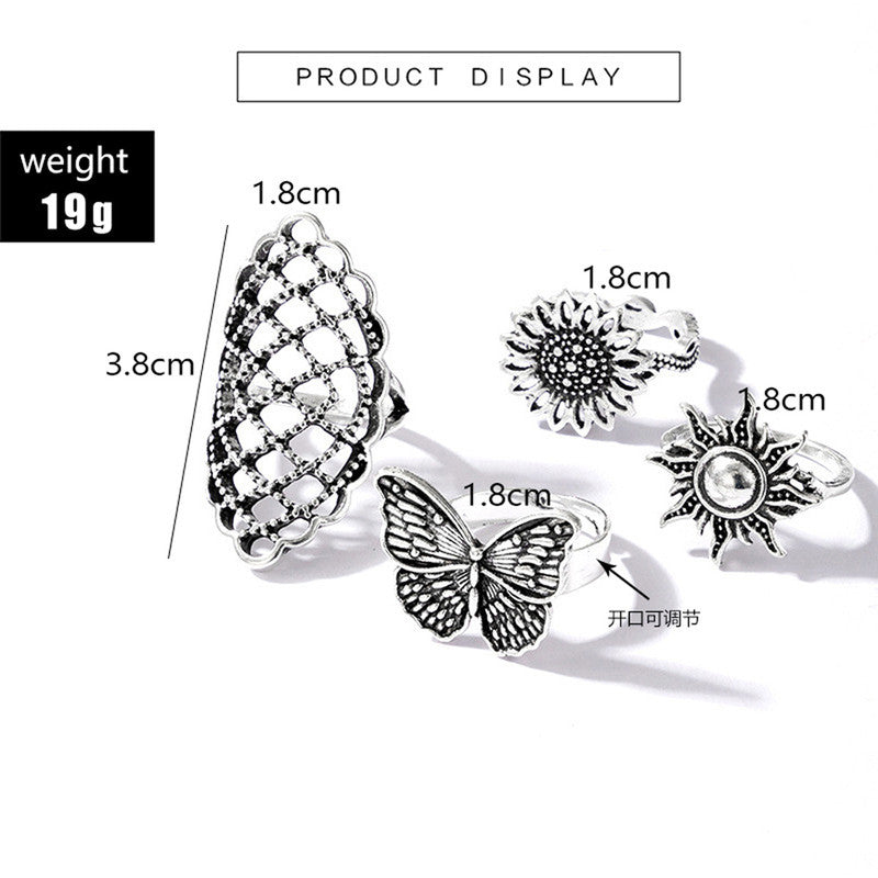 Women Set of 4 Silver Plated Adjustable Contemporary Finger Ring