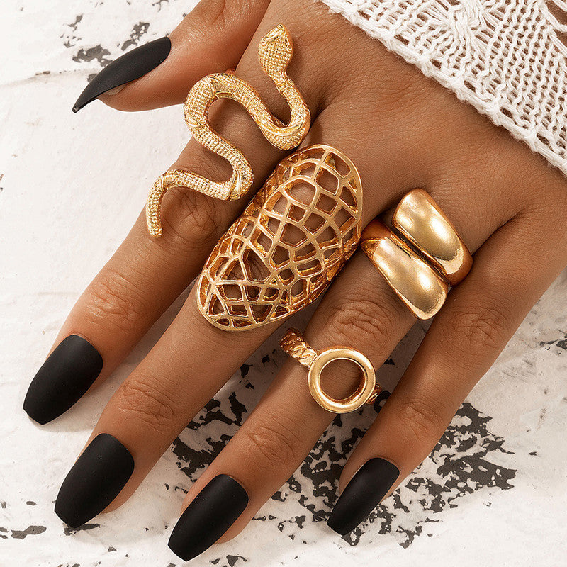 Women Set of 4 Gold Plated Contemporary Finger Ring