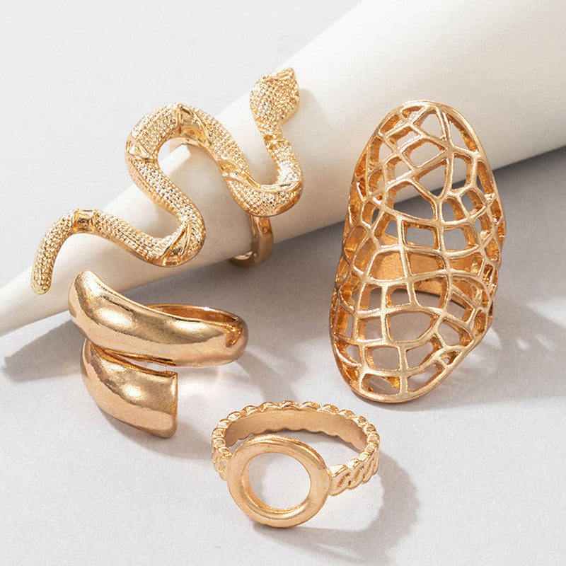 Women Set of 4 Gold Plated Contemporary Finger Ring