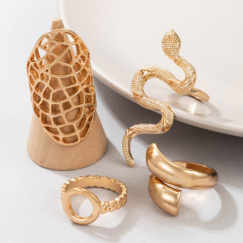 Women Set of 4 Gold Plated Contemporary Finger Ring