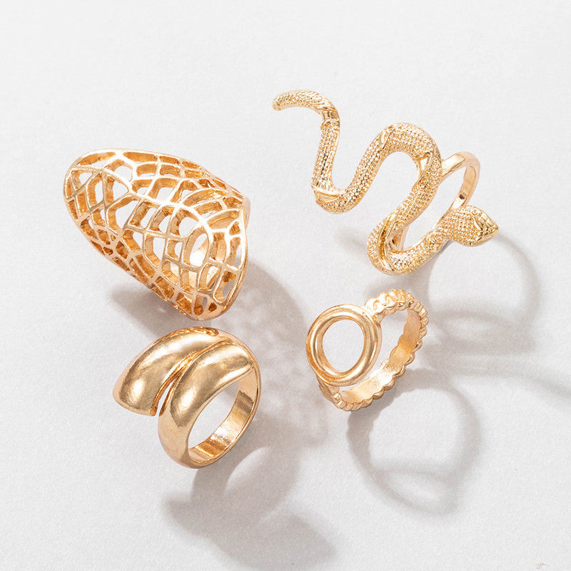 Women Set of 4 Gold Plated Contemporary Finger Ring