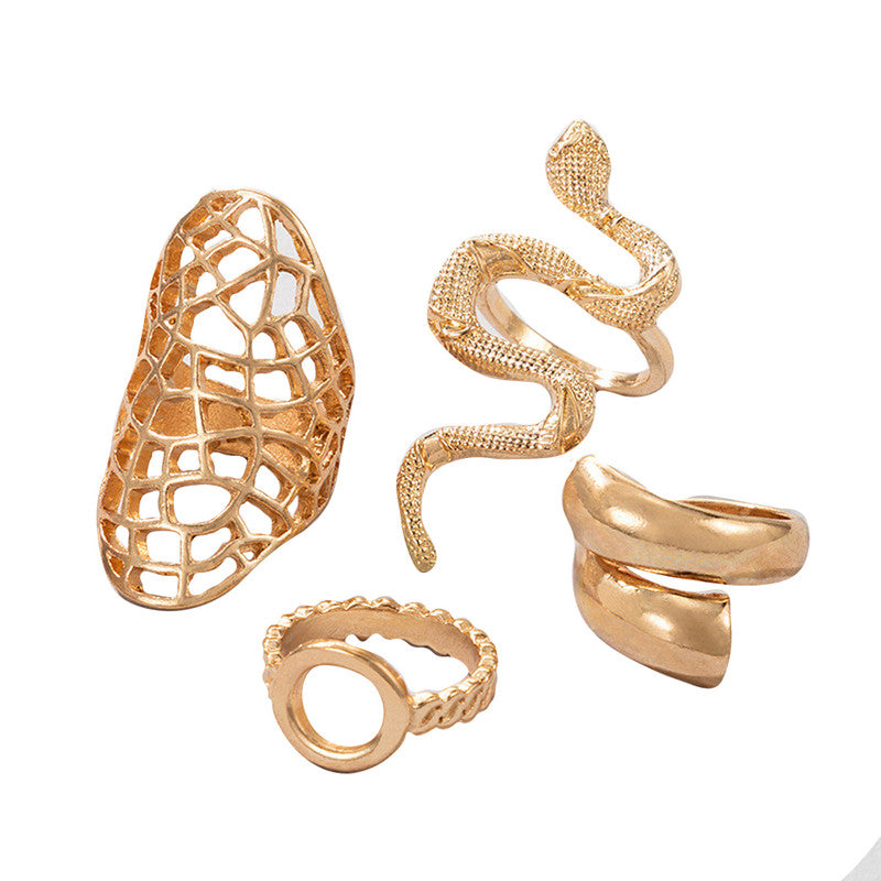 Women Set of 4 Gold Plated Contemporary Finger Ring