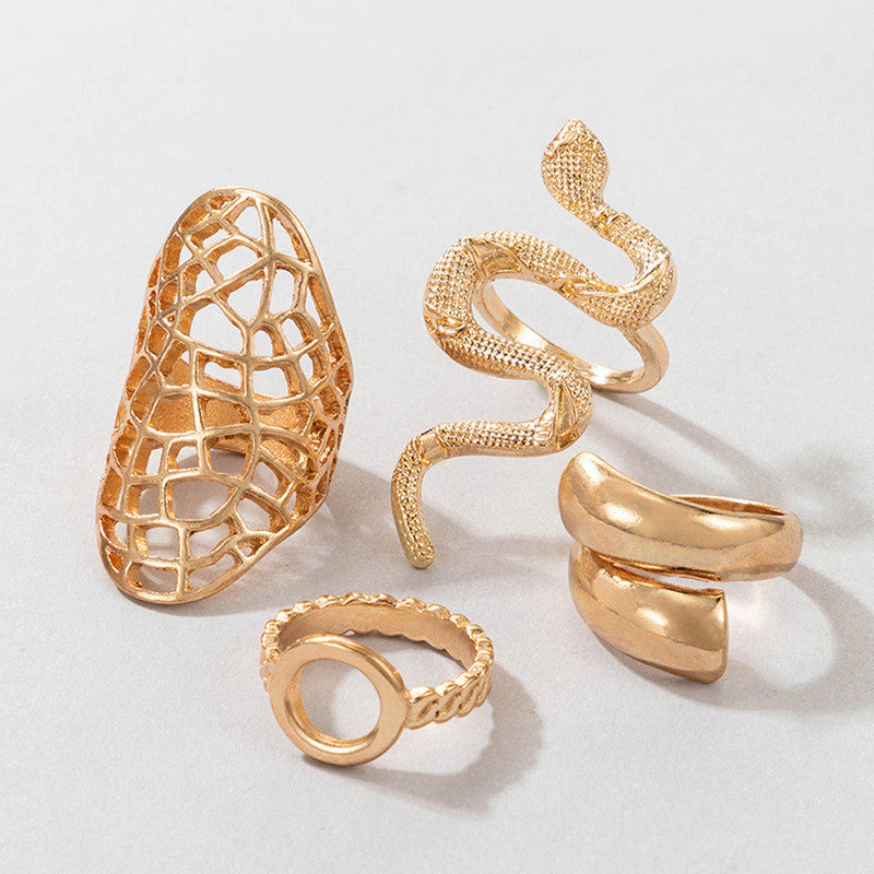 Women Set of 4 Gold Plated Contemporary Finger Ring