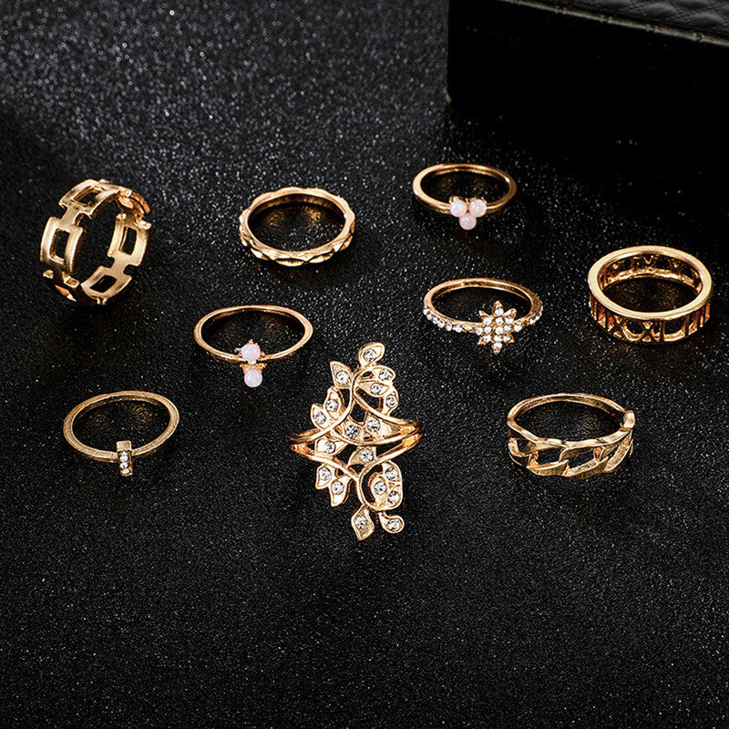 Gold Plated Contemporary Stackable Rings Set of 9