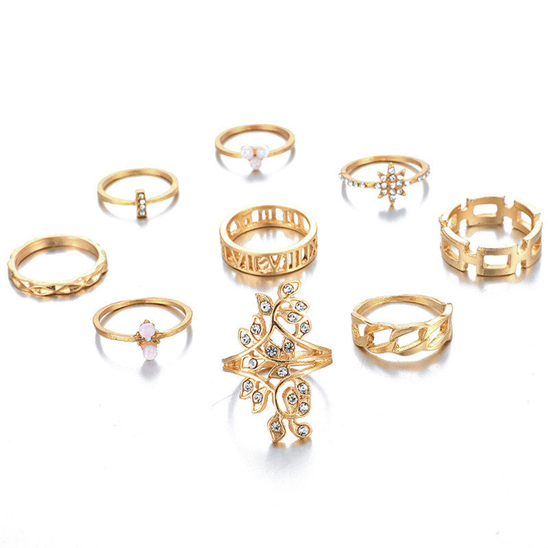 Gold Plated Contemporary Stackable Rings Set of 9