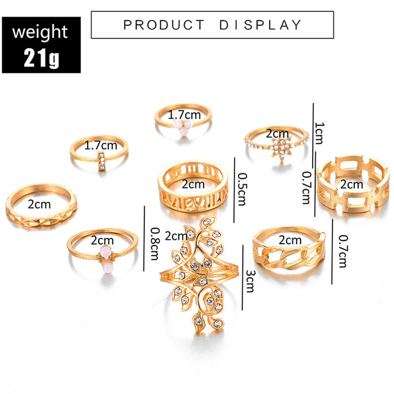 Gold Plated Contemporary Stackable Rings Set of 9