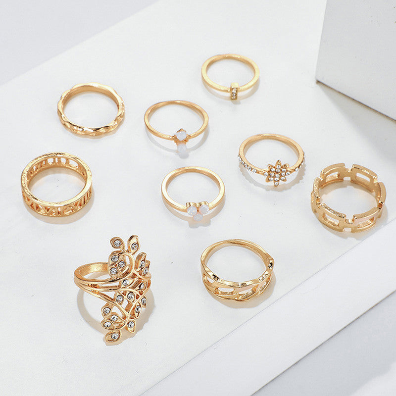 Gold Plated Contemporary Stackable Rings Set of 9