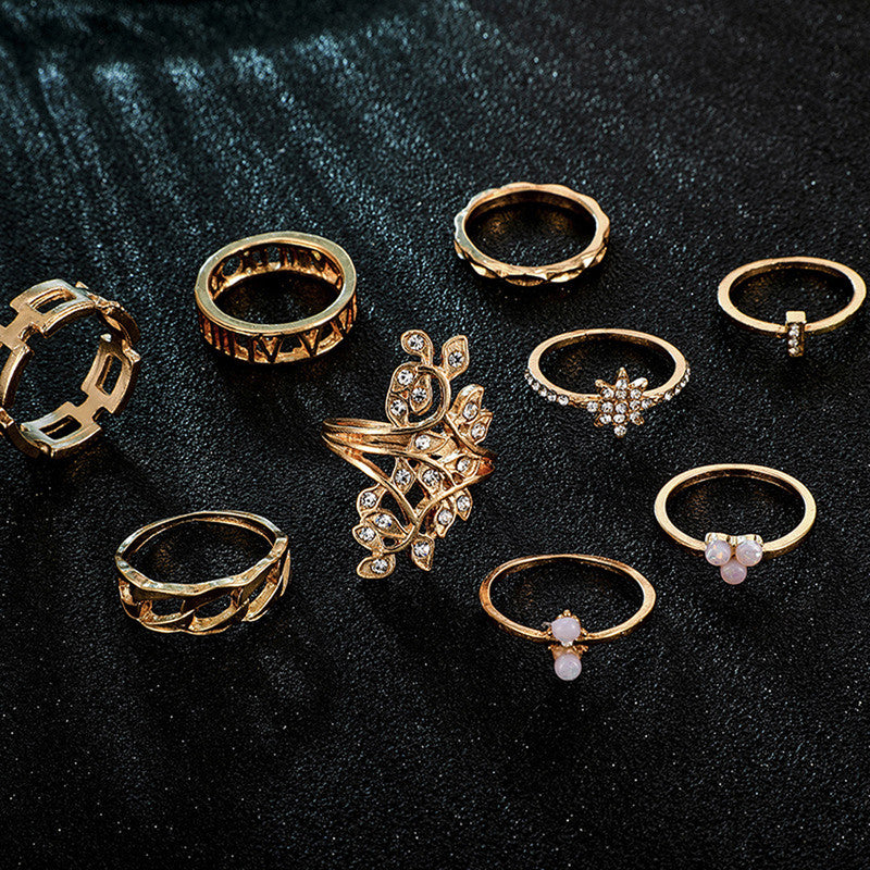 Gold Plated Contemporary Stackable Rings Set of 9