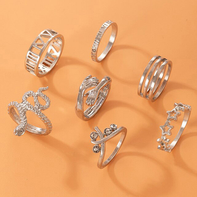 Silver Plated Snake Inspired Stackable Rings Set of 7