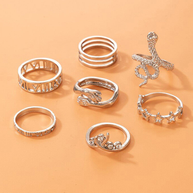 Silver Plated Snake Inspired Stackable Rings Set of 7