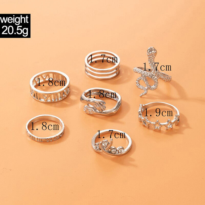 Silver Plated Snake Inspired Stackable Rings Set of 7