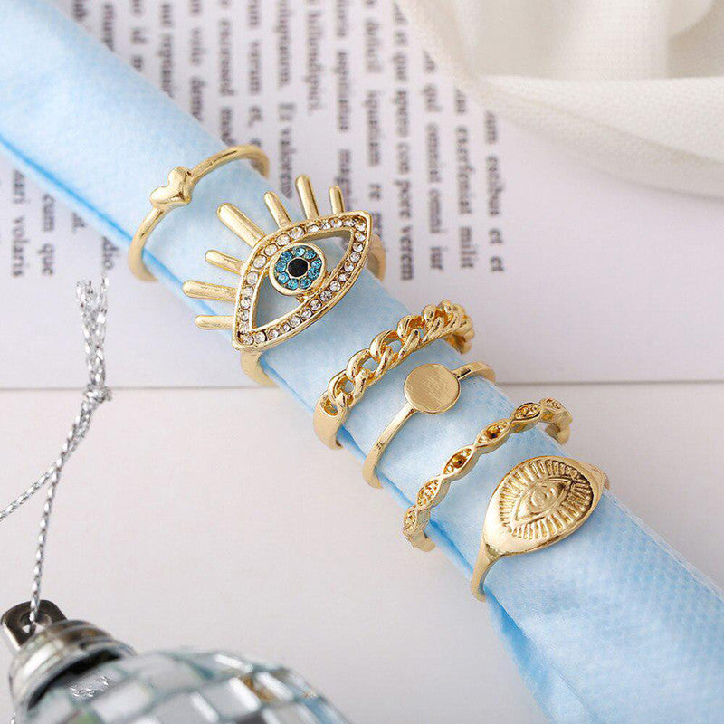 Evil Eye Gold Plated Stackable Rings Set of 6