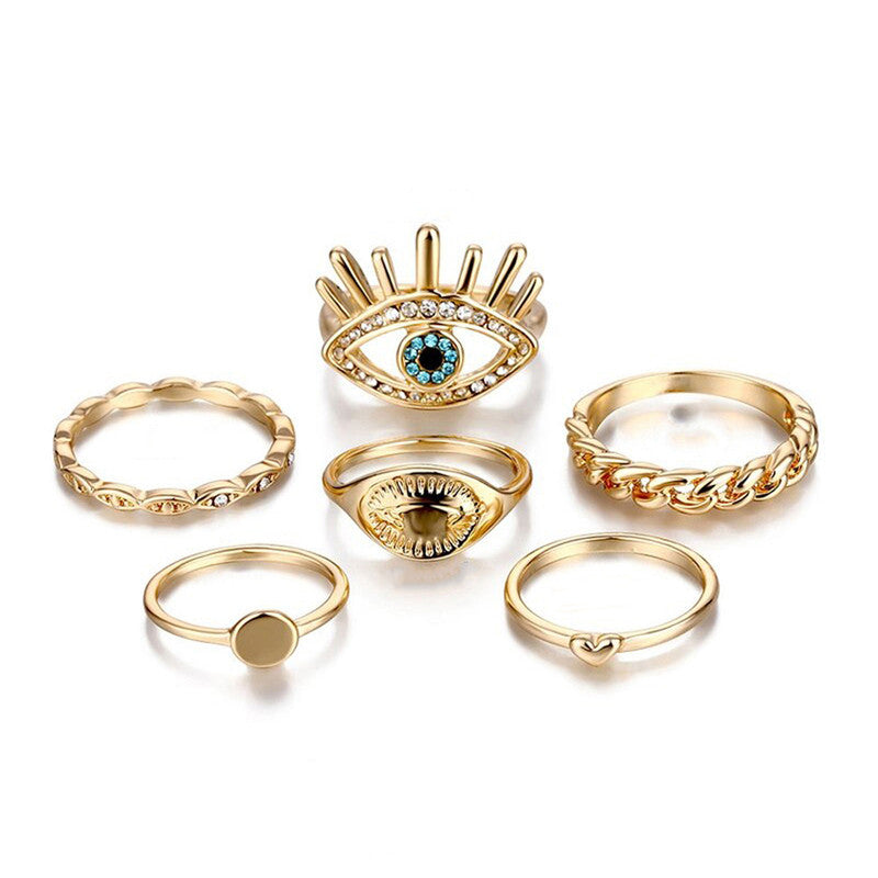 Evil Eye Gold Plated Stackable Rings Set of 6