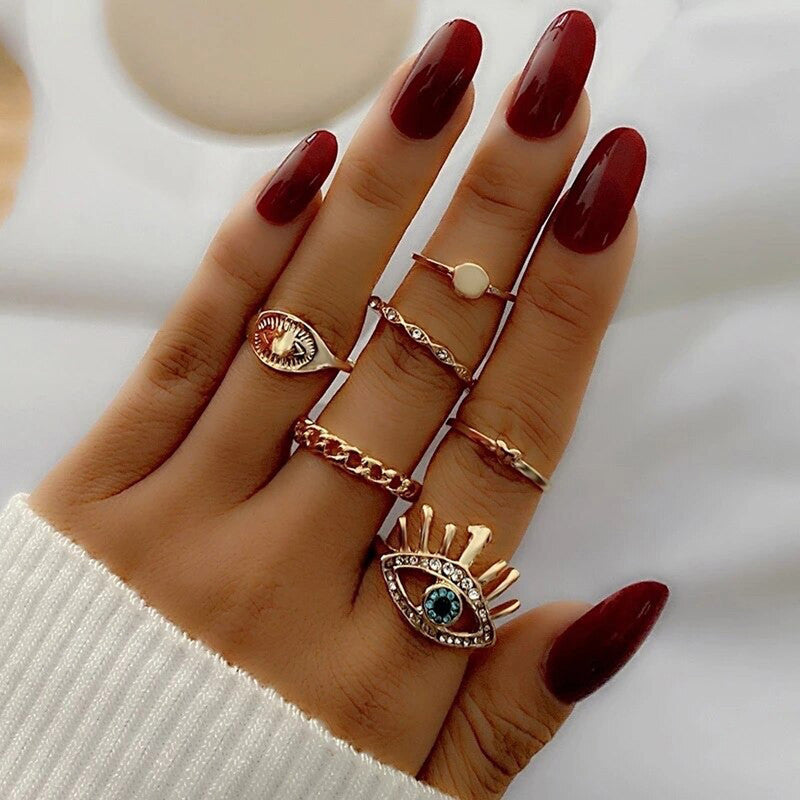 Evil Eye Gold Plated Stackable Rings Set of 6