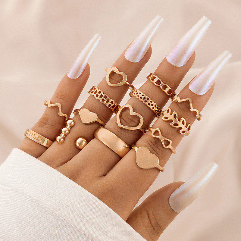 Rose Gold Plated Heart Inspired Stackable Rings Set of 14