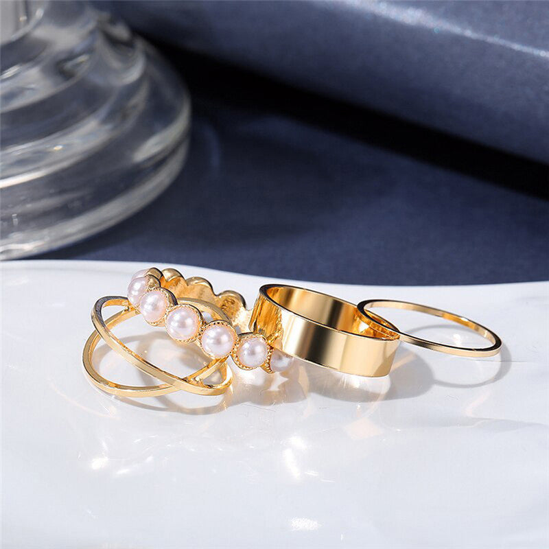 Gold Plated Stackable Rings Set of 4 For Women