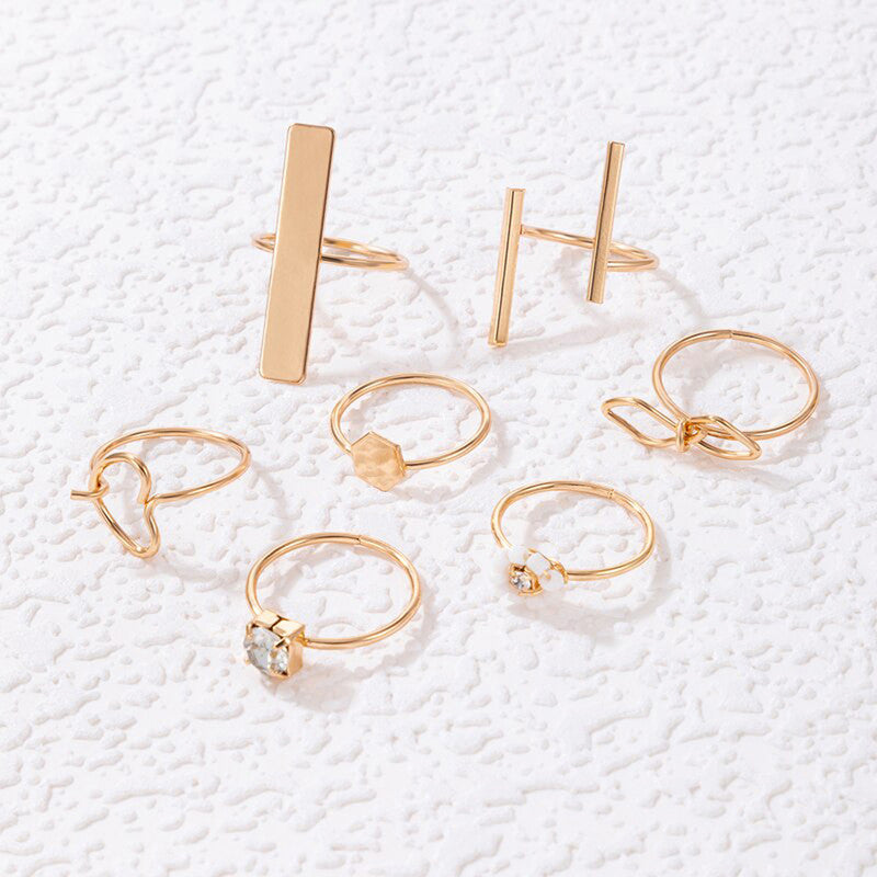 Gold Plated Contemporary Stackable Rings Set of 7